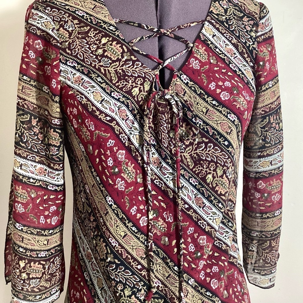 Y2K Vtg Striped Paisley Lace Up Midi Dress Size 6 - Picture 7 of 16